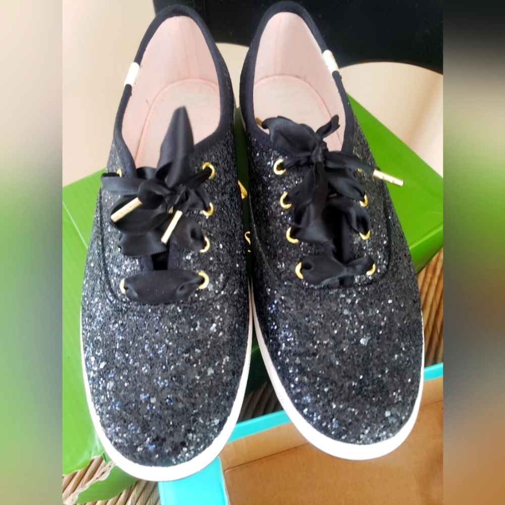 Kate Spade Keds, sparkly black, size 8.5
